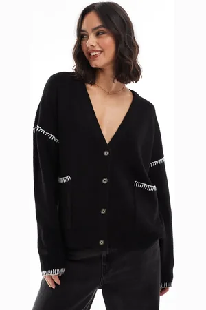 Brave Soul Longline cardigan in with contrast stitch detail