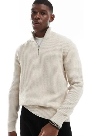 JJ Ribbed half zip knit in beige