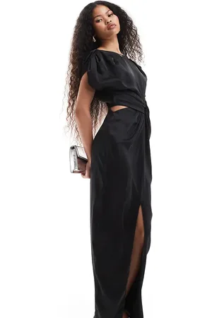 TFNC Satin maxi dress with knot cut-out waist in