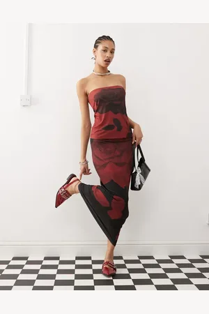 COLLUSION Low rise maxi skirt with red bloom print co-ord