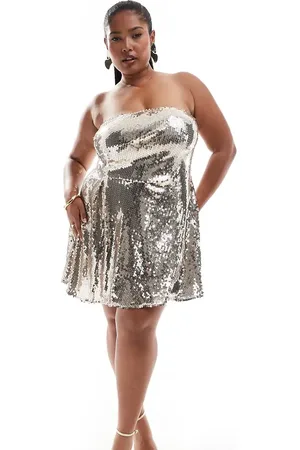 ASOS ASOS DESIGN Curve sheer sequin bandeau mini dress in