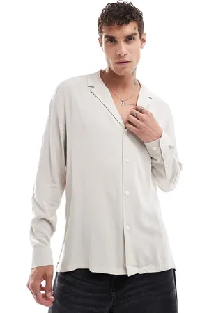 ASOS Relaxed deep revere viscose shirt in stone