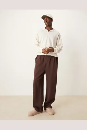 ASOS Oversized boxy waffle long sleeve polo in cream