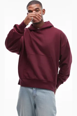 Topman Premium heavyweight oversized hoodie in burgundy