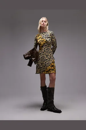Topshop Mixed print mini tea dress in yellow floral