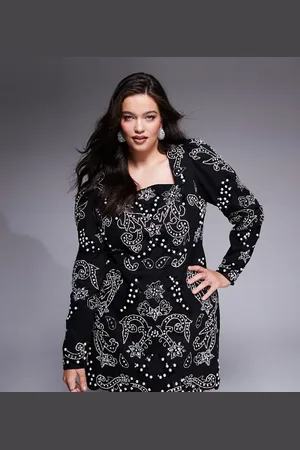 ASOS Curve Silver embellished mini dress in