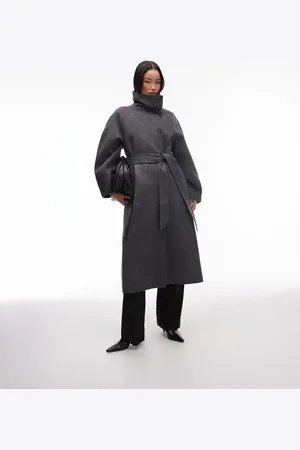 & OTHER STORIES Belted wool maxi coat with high funnel and sculptural sleeves in dark