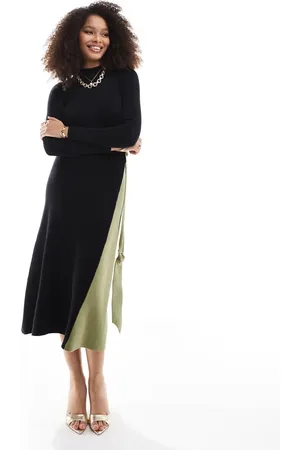 Style Cheat Colourblock knit midaxi dress in and khaki