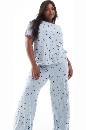 ASOS ASOS DESIGN Curve Exclusive super soft star tee & trouser pyjama set in with lace trim