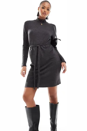 VERO MODA High neck knitted mini dress with tie waist in