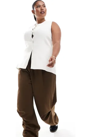ASOS Curve tailored wide leg trousers with knee pleat detail in