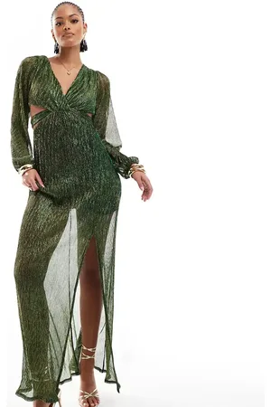 TFNC Pleated shimmer maxi dress in emerald
