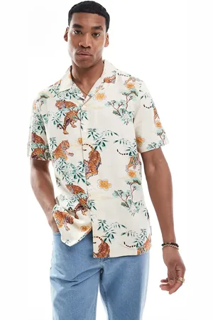 French Connection French Connection short sleeve revere shirt in tiger print