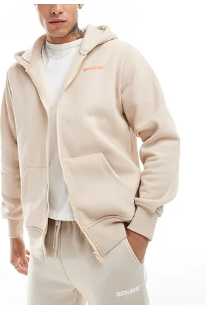Sixth June Glory angel printed back zip up hoodie in beige