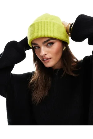 Monki Ribbed beanie hat in lime