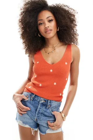 JDY Ribbed vest in with daisy embroidery