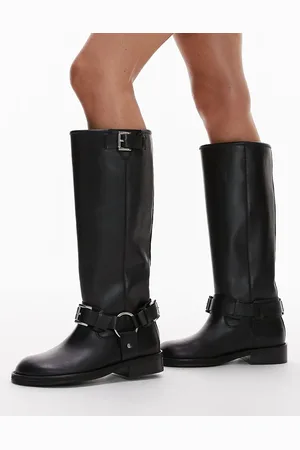 Topshop Tee premium leather knee high biker boots in