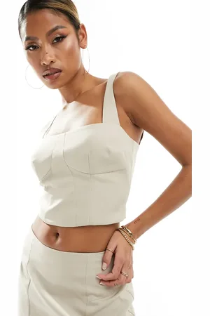 Kaiia Tailored square neck structured top co-ord in beige