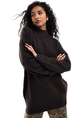 VERO MODA Oversized roll neck jumper in chocolate melange