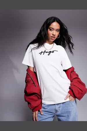 HUGO BOSS Oversized vintage t-shirt in with logo print and diamante detailing