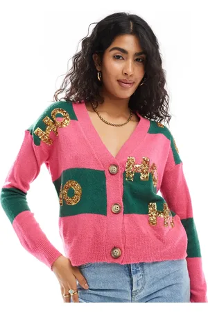 Brave Soul Button through Christmas cardigan in and green stripe