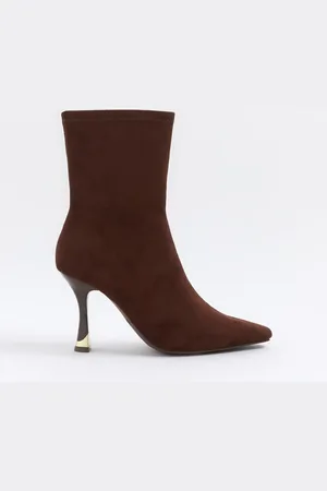 River Island Suedette heeled boot in dark