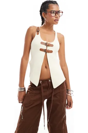 The Kript Kenna vest top with brown buckle detailing in