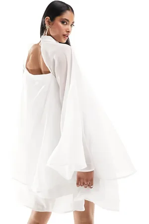 Y.A.S Bridal sheer floaty mini dress with exaggerated sleeves in