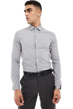 ASOS Skinny shirt with square collar in charcoal