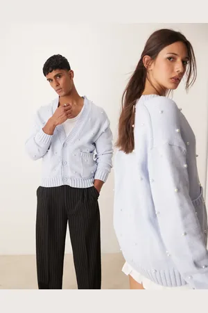 Sister Jane Unisex pearl embellished cardigan in powder