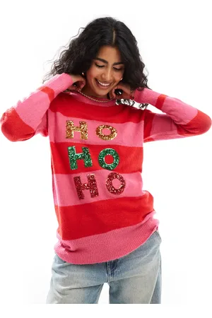 Brave Soul Christmas jumper in and pink stripe
