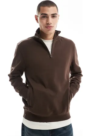 Threadbare 1/4 zip sweatshirt in chocolate