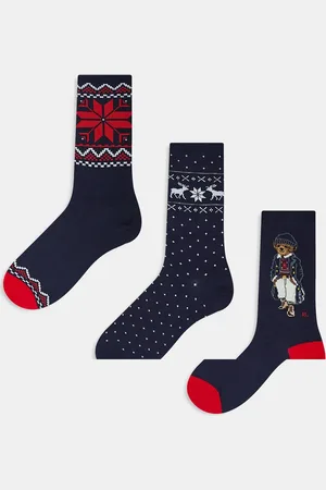 Ralph Lauren 3 pack holiday socks gift box with bear logo in