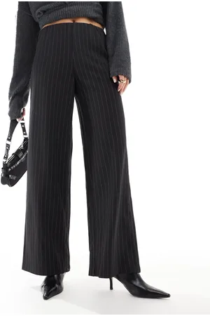 VERO MODA Loose pull on wide leg trousers in oatmeal pinstirpe