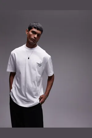 Topman Premium oversized fit t-shirt with swallow front and back embroidery in