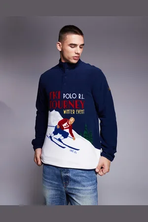 Ralph Lauren Skier print polar fleece half zip sweatshirt in