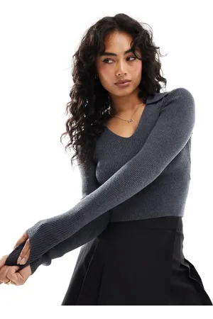 Bershka Ribbed jumper in charcoal
