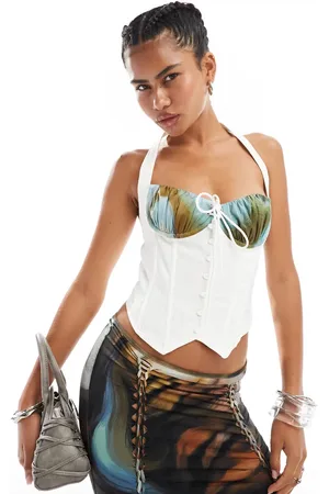 The Kript Seraph halterneck corset top with marble print cups in co-ord