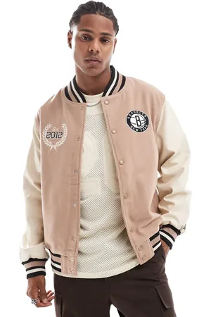 New Era Logo varsity jacket in beige