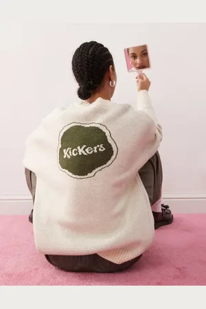 Kickers Relaxed knitted jumper with green black 1970 logo in cream