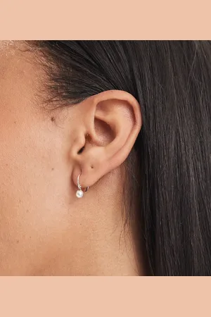 Kingsley Ryan 10mm hoop earrings with pearl in sterling