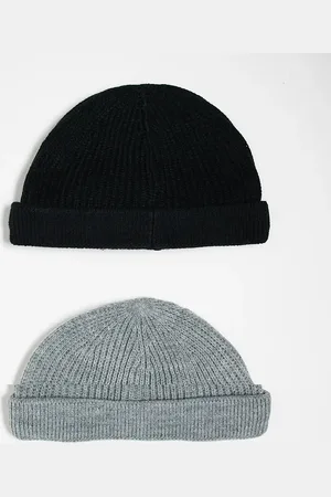Only & Sons 2 pack fisherman beanie hats in & grey melange