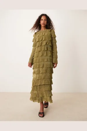 Ghospell Fringe midaxi dress in olive