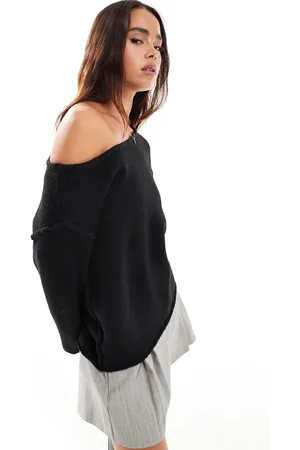 Miss Selfridge Asym off the shoulder slouchy cosy knit jumper in