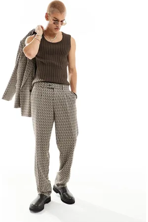 Viggo Fernandes oversized checked suit trousers in tan