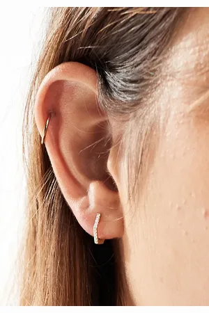 Kingsley Ryan Tiny hexagon 8mm crystal hoop earrings in plated