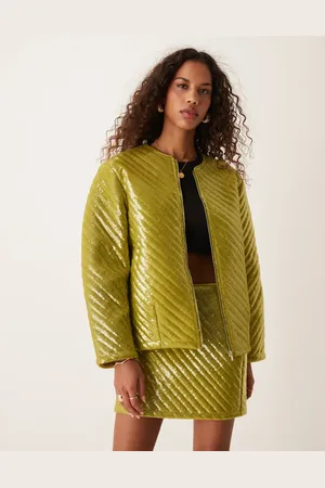 Ghospell Padded sequin jacket co-ord in olive
