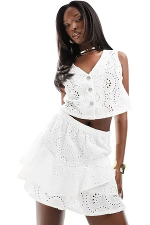 Kaiia Broderie button detail sleeveless top co-ord in