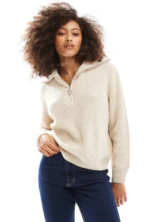 ONLY Quarter zip knitted jumper in cream