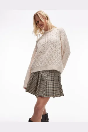 Topshop Low rise pleat mini skirt in houndstooth check